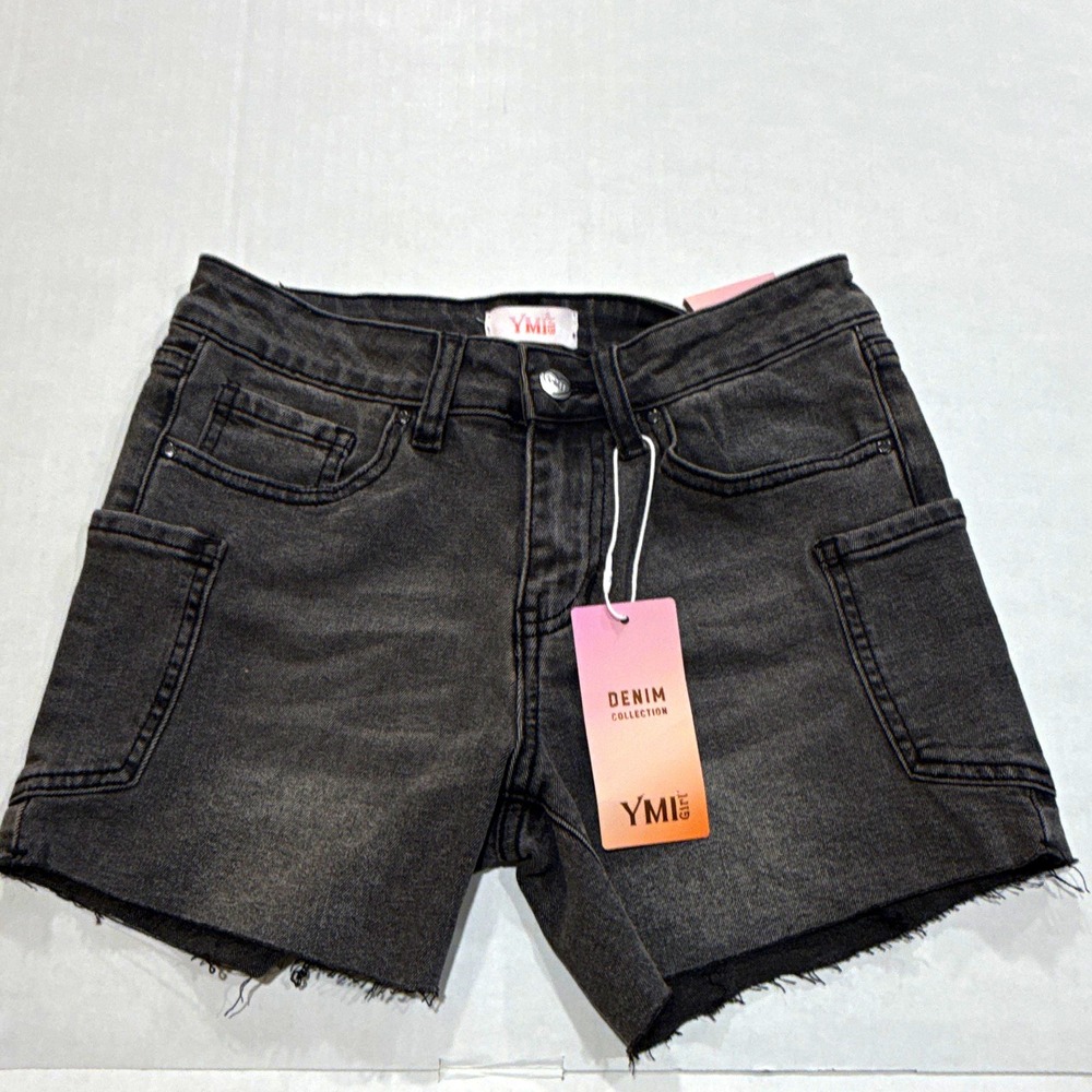 YMI Denim Collection girls Black Dark Wash Cut Off Shorts Mid-Rise 16 5-Pkt